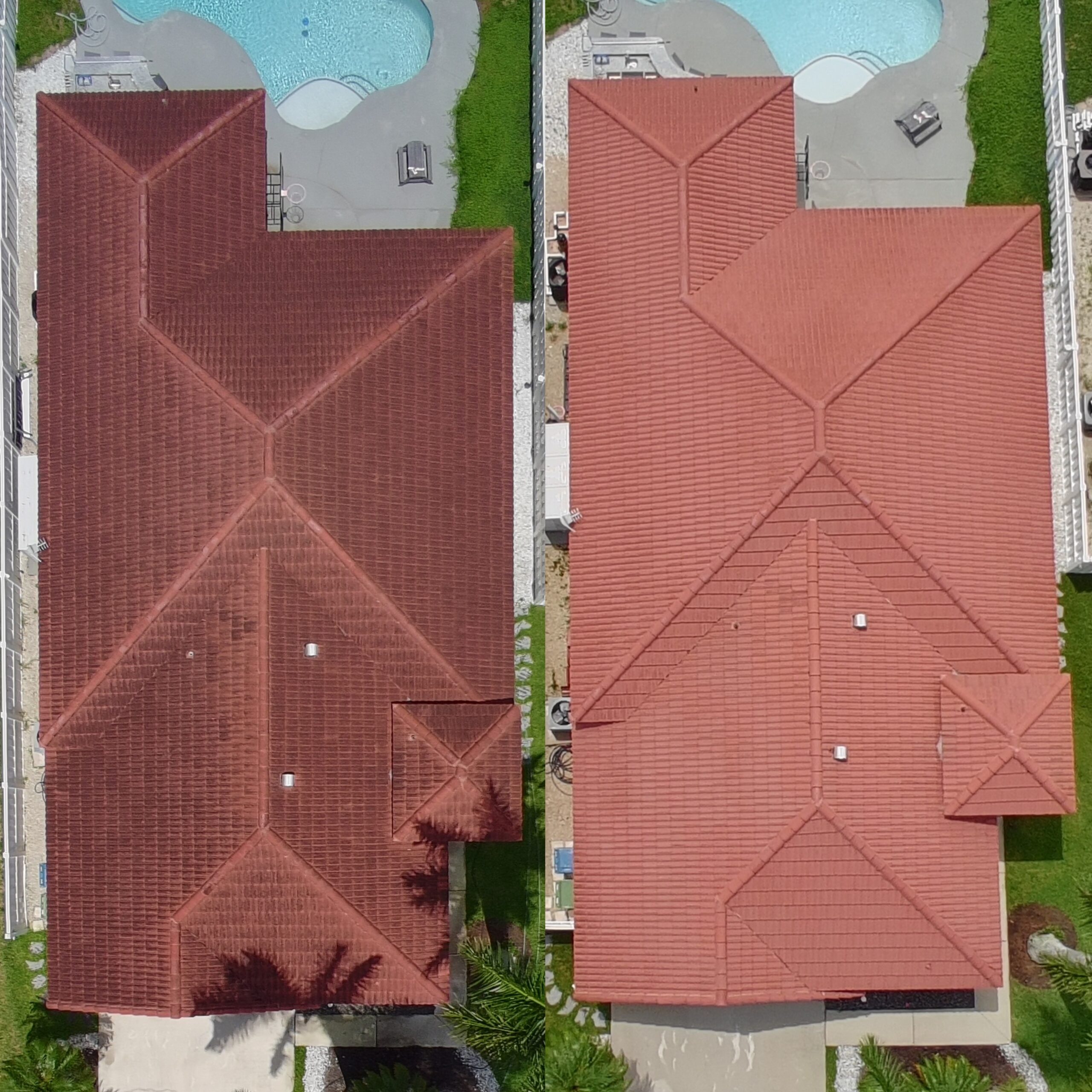Soft wash roof cleaning on a Weston, FL tile roof