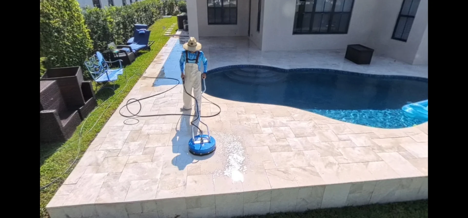 Pool deck pressure washing in Miramar FL canal community
