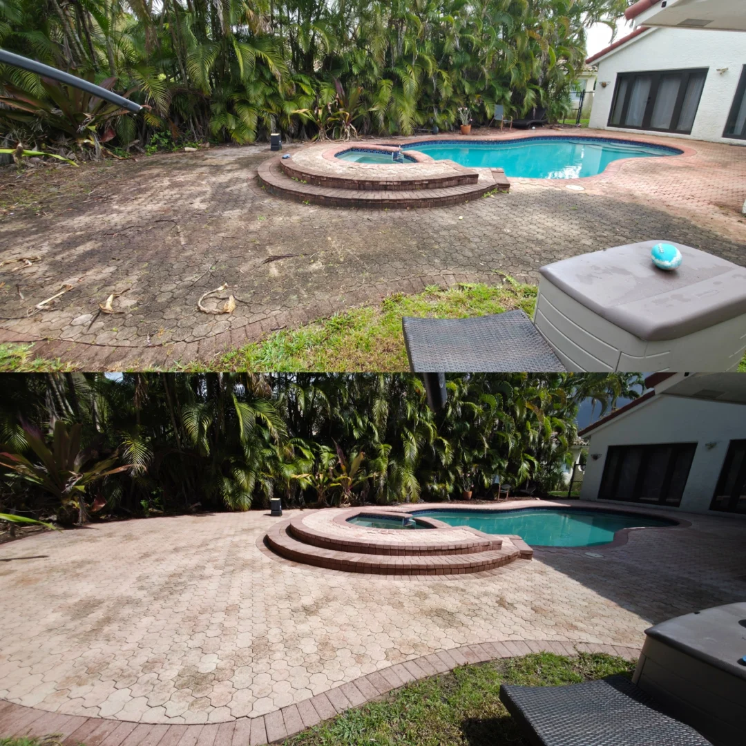 Pool deck cleaned at a Miramar canal community home