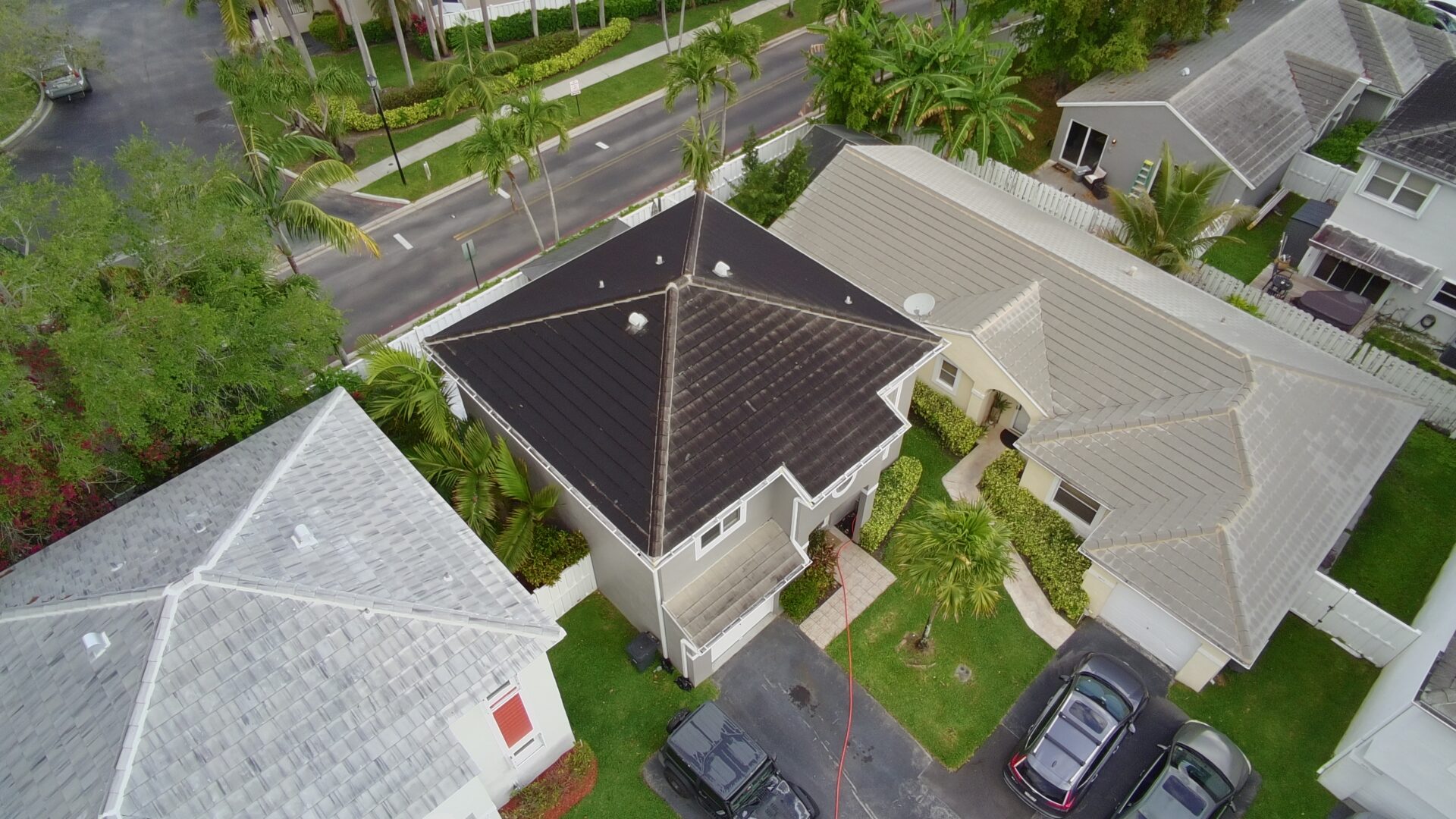 Heavily streaked roof with years of algae buildup in Parkland FL