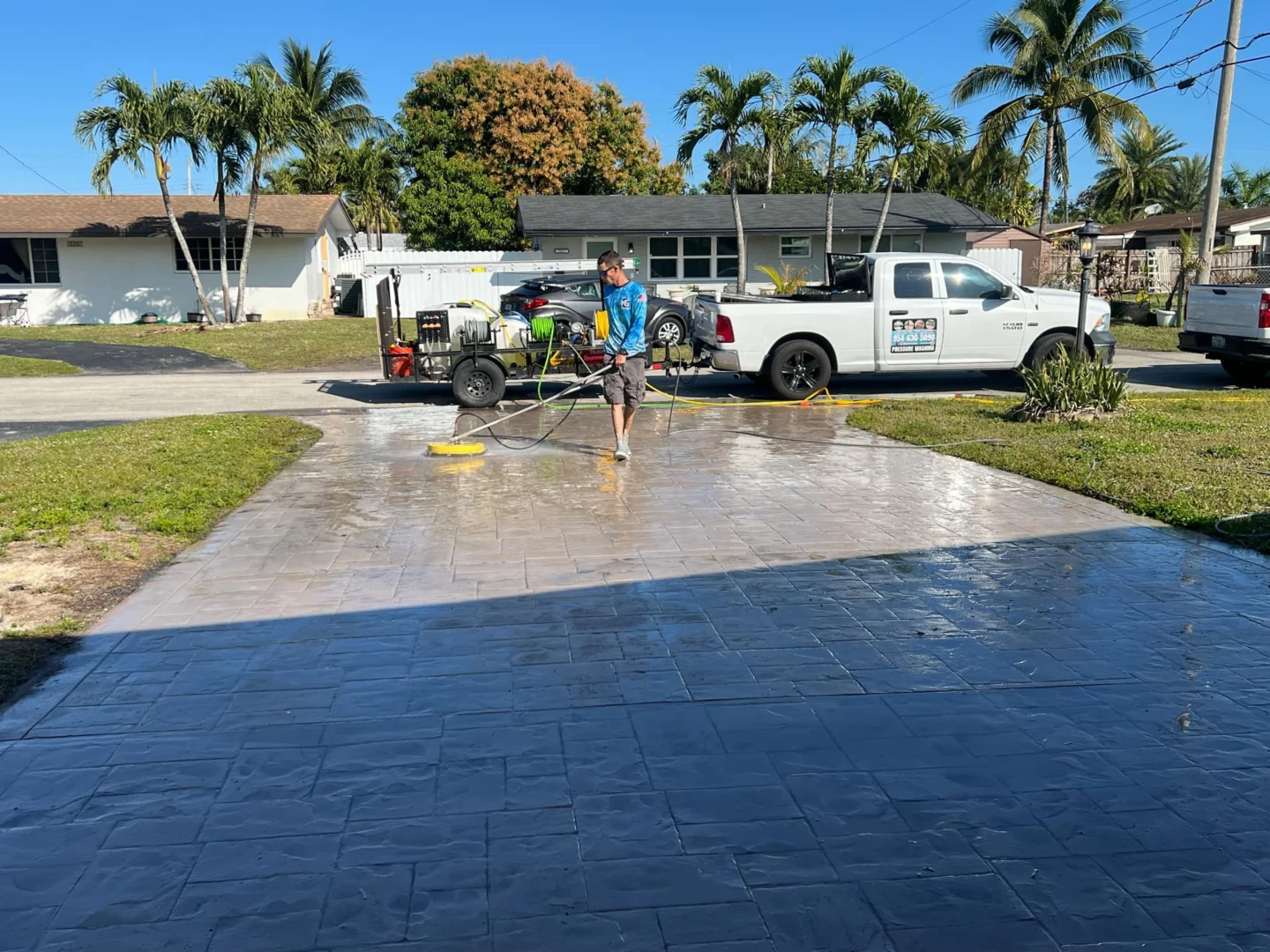 Concrete driveway pressure washed in Miramar FL